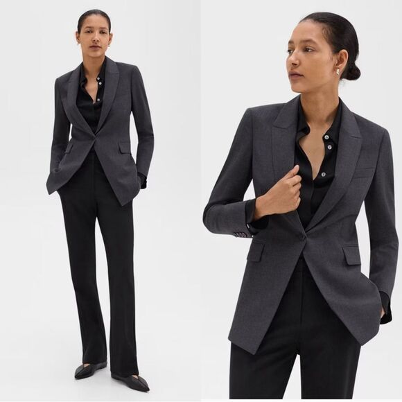 THEORY Etiennette Blazer in Good Wool in Charcoal Melange - Picture 1 of 13